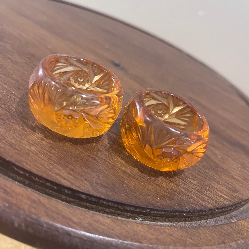 Vtg Westmoreland Glass Amber Salt Cellars Set of 2 Star Fan Pattern MCM Amberina